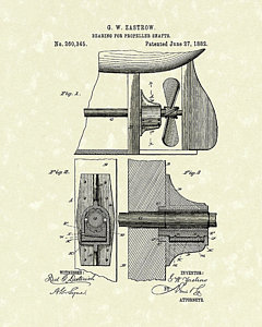 240x300 Propeller Shaft Bearing Patent Art Drawing - Boat Propeller Drawing