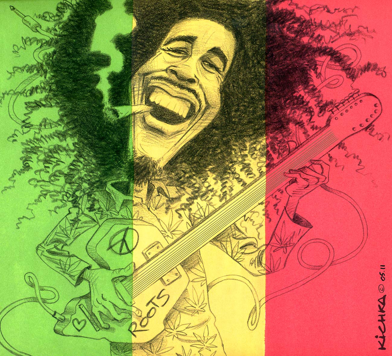 1299x1179 bob marley died years ago michel kichka - Bob Marley Cartoon Drawing