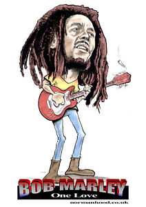 212x300 bob marley 'one love' cartoon portrait artist signed ebay - Bob Marley Cartoon Drawing