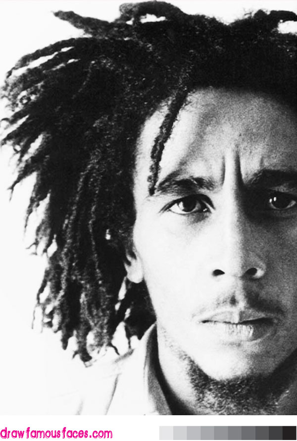 600x890 How To Draw A Bob Marley Portrait Draw Famous Faces - Bob Marley Drawing Outline