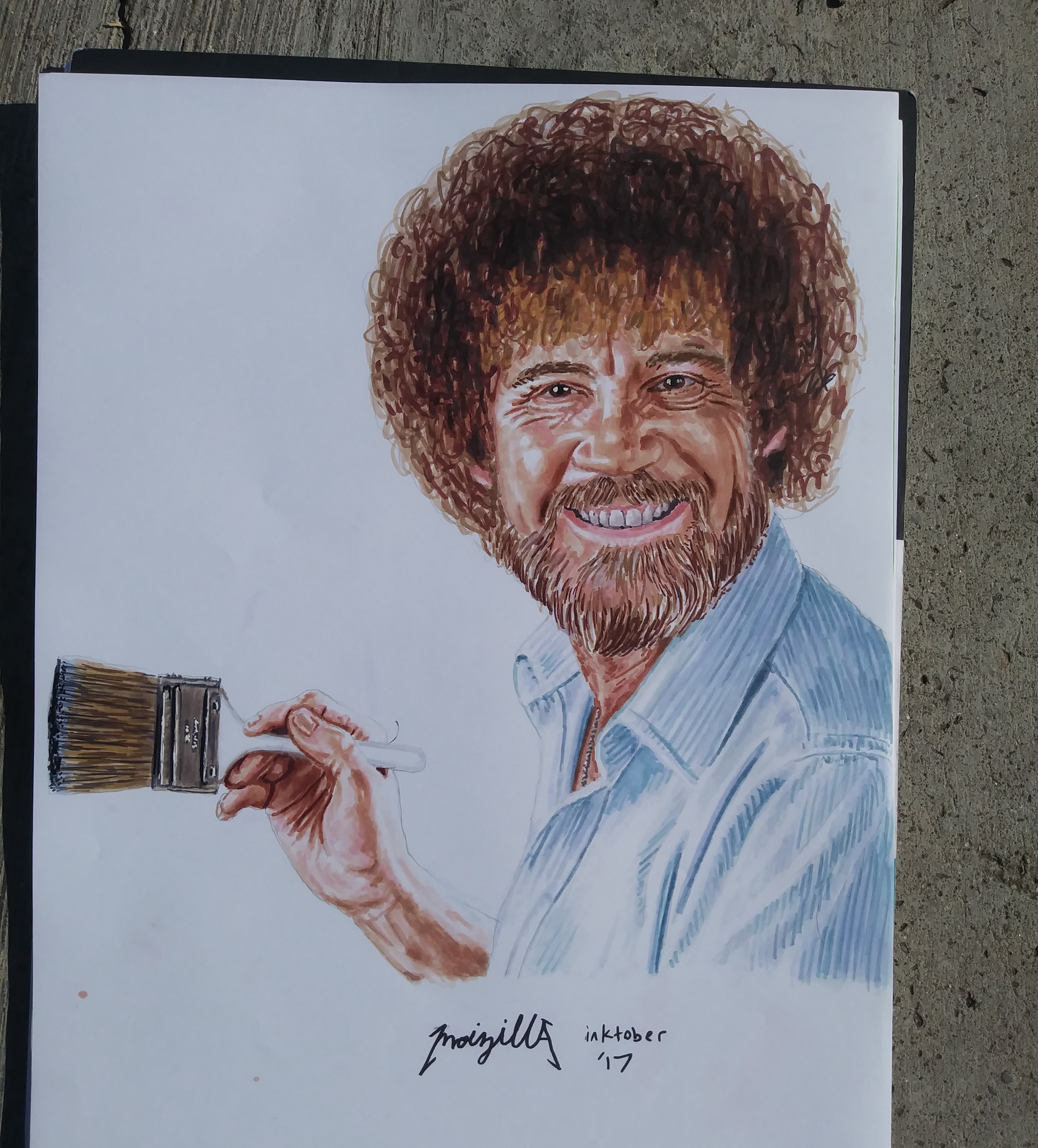3072x3398 bob ross marker drawing drawing - Bob Ross Drawing