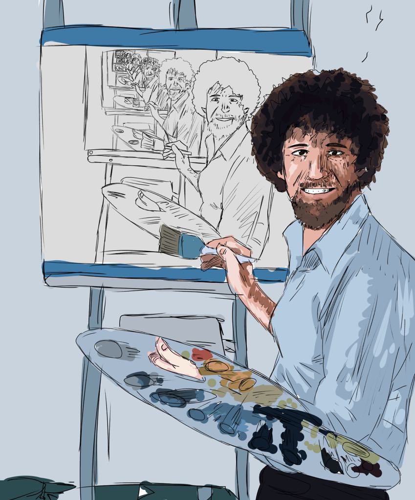 849x1024 i told my friend to draw bob ross drawing himself drawing himself - Bob Ross Drawing