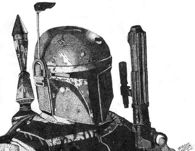 794x616 boba fett stippling print star wars drawing bounty hunter etsy - Boba Fett Drawing