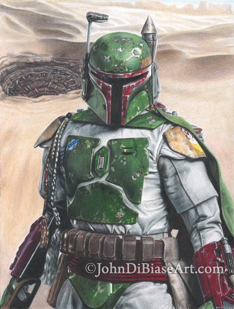 794x1047 full color drawing print of boba fett in star wars sarlacc etsy - Boba Fett Drawing