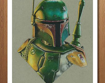 340x270 Boba Fett Art Etsy - Boba Fett Helmet Drawing