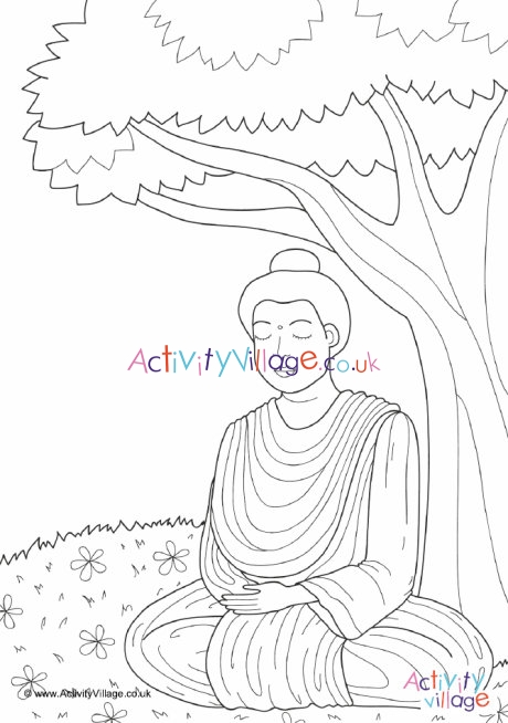 460x654 Buddha Under Bodhi Tree Colouring Page - Bodhi Tree Drawing