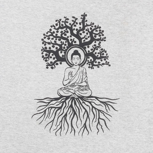506x506 Grey Buddha Meditation Tee T Shirts Hand Made Fair Trade Siesta - Bodhi Tree Drawing