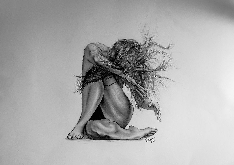 972x686 Woman Body Pencil Drawing - Body Image Drawings