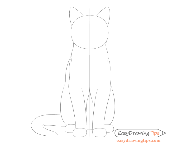728x620 How To Draw A Sitting Cat Step - Body Shape Drawing
