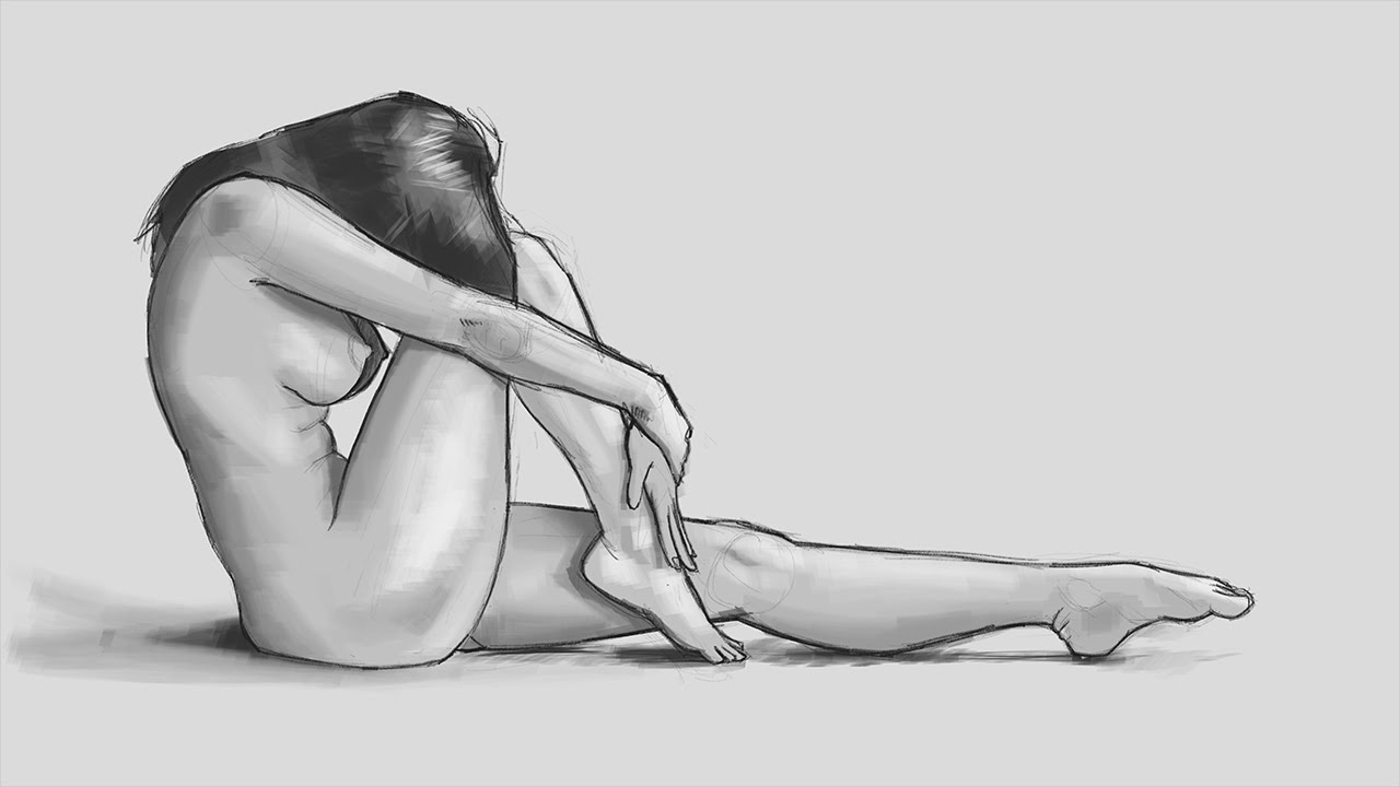 1280x720 Time Lapse Female Figure Study - Body Study Drawing