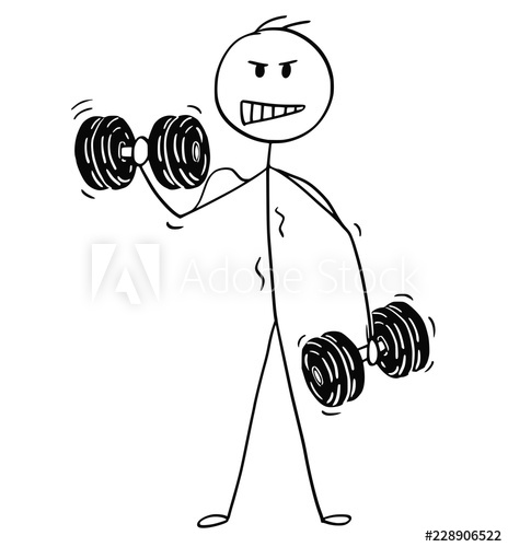 464x500 cartoon stick drawing conceptual illustration of muscular - Bodybuilder Drawing