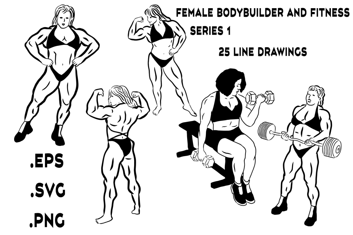 1200x800 female bodybuilder and fitness line drawings series - Bodybuilder Drawing