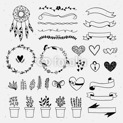 400x400 hand drawn boho style design elements dreamcatcher, ribbons - Boho Drawings
