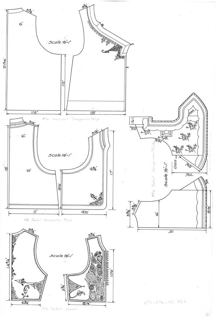 730x1054 pattern drawings of a sleeveless jacket - Bolero Drawing