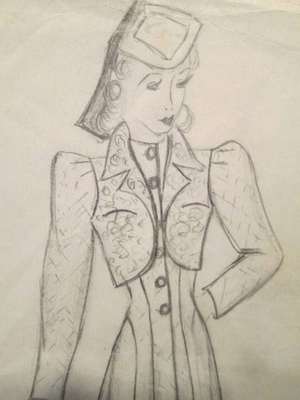 300x400 vintage fashion sketch art pencil drawing signed dated - Bolero Drawing