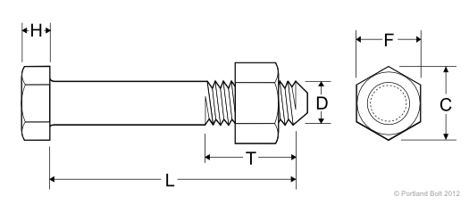 525x229 hex head machine bolt - Bolt Drawing