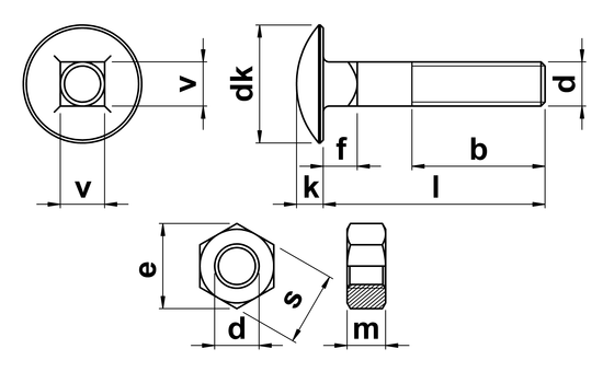 550x340 coach bolts with nuts x in zinc plated steel - Bolt Drawing