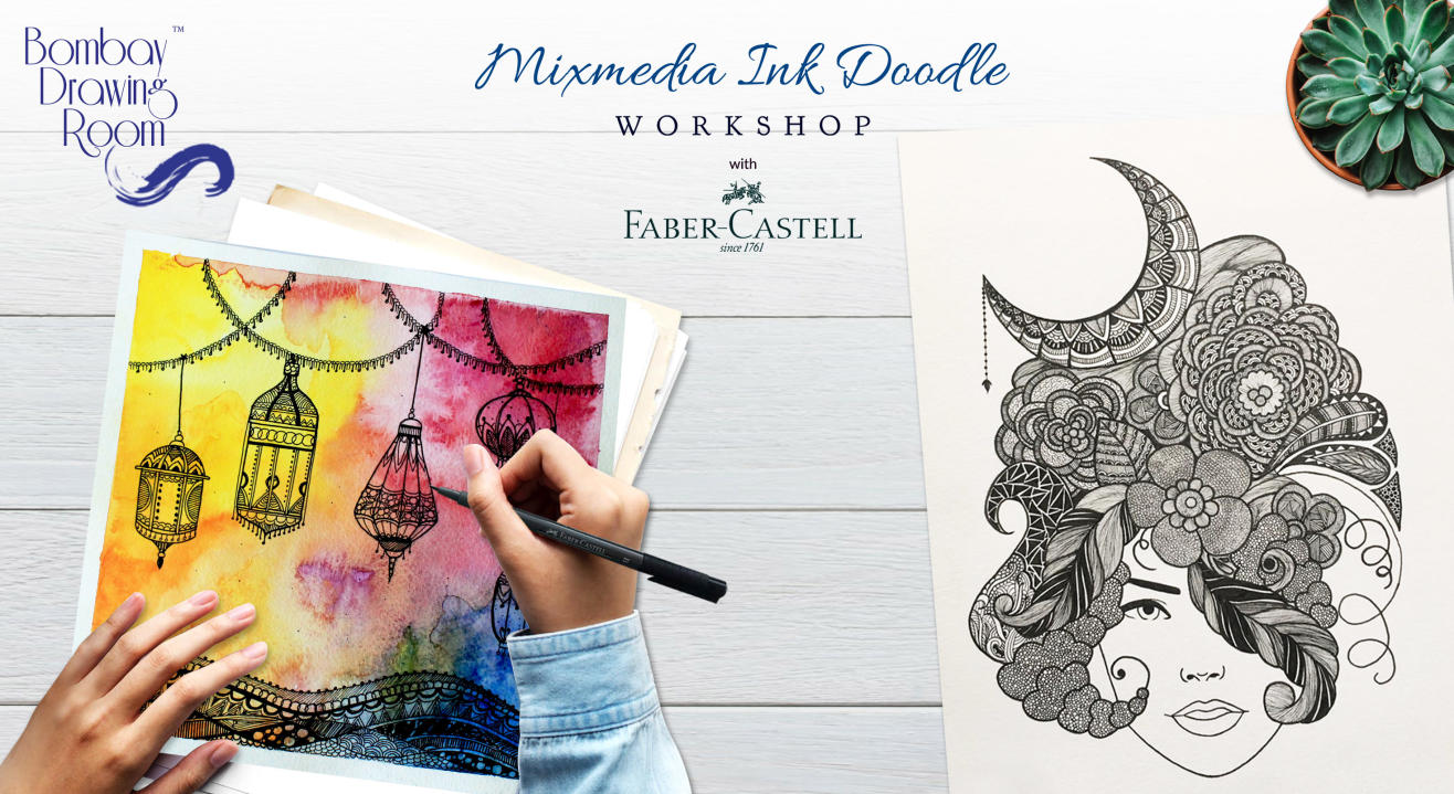 1316x719 book tickets to mixmedia ink doodle workshop - Bombay Drawing