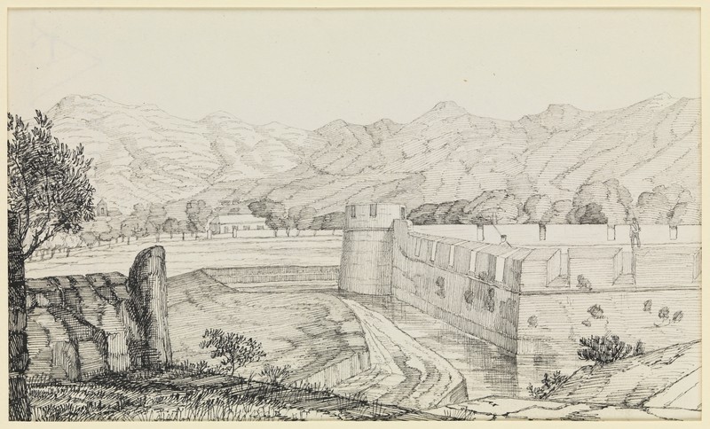 800x484 a drawing of a fort in bombay or the western ghats wellcome - Bombay Drawing