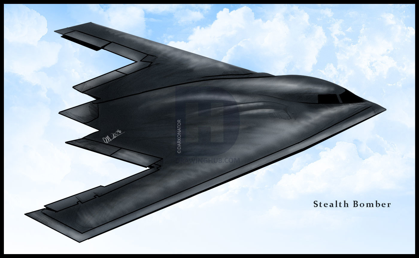 1400x861 how to draw a stealth bomber, step - Bomber Drawing