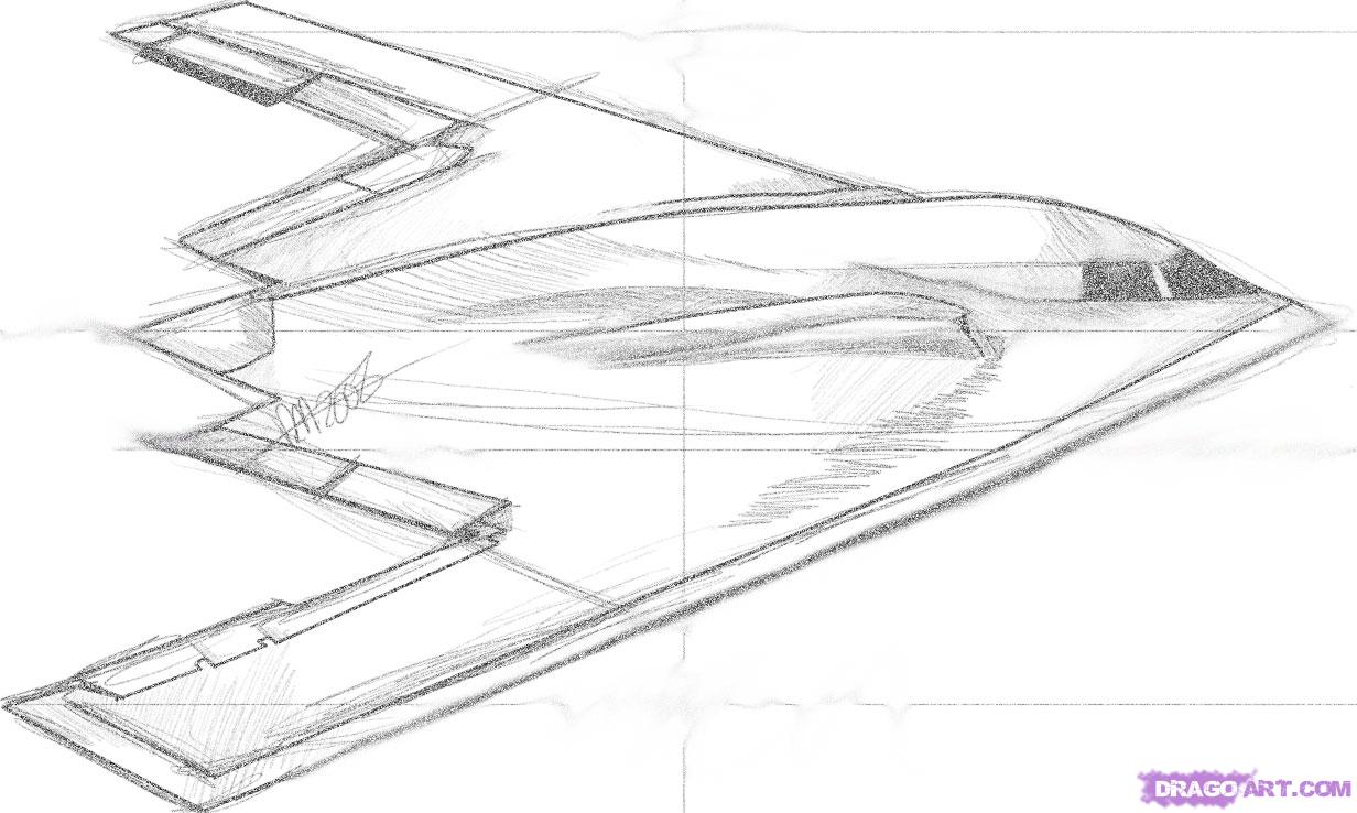 1232x738 how to draw a stealth bomber, step - Bomber Drawing