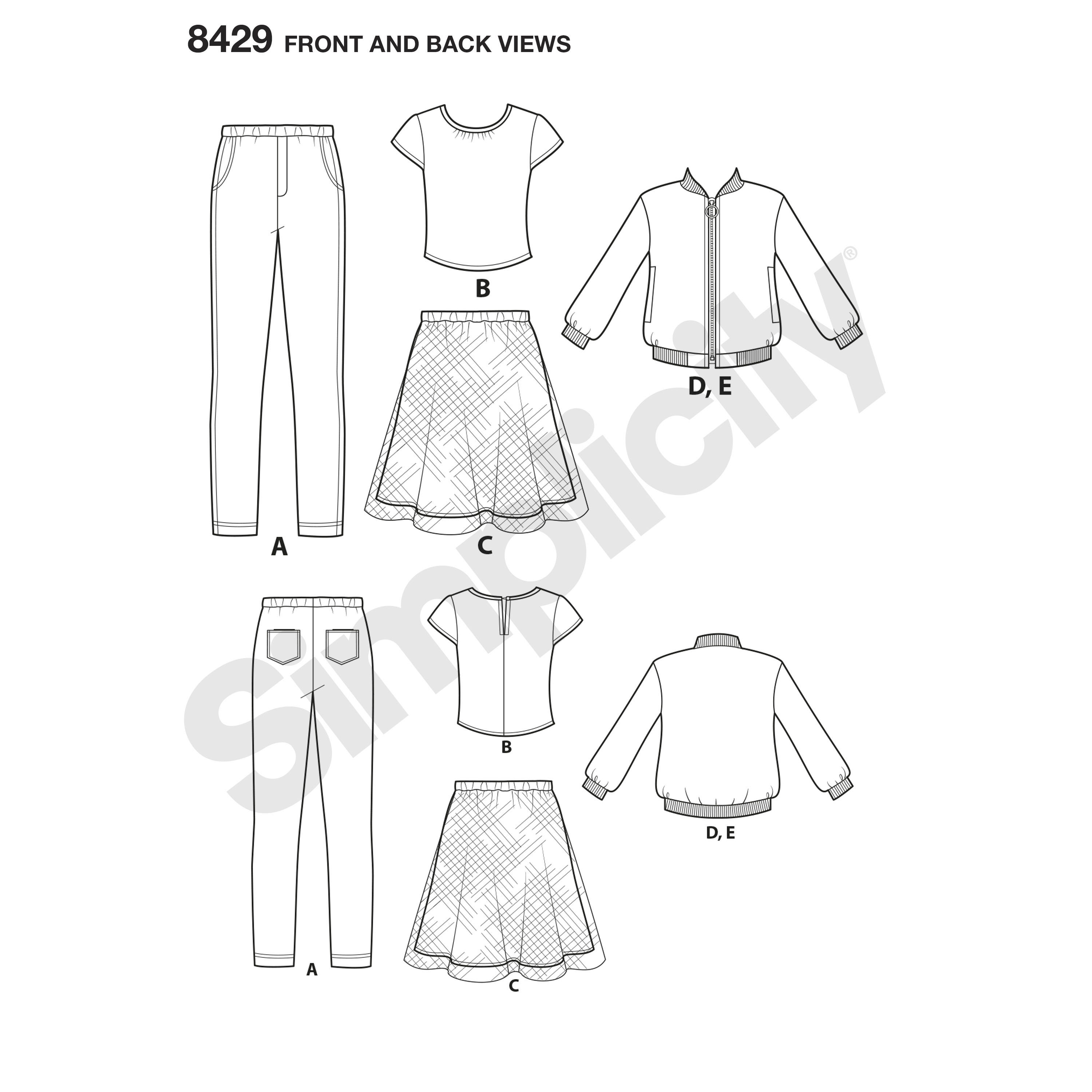 3000x3000 simplicity child's girls' bomber jacket, skirt, leggings - Bomber Jacket Drawing