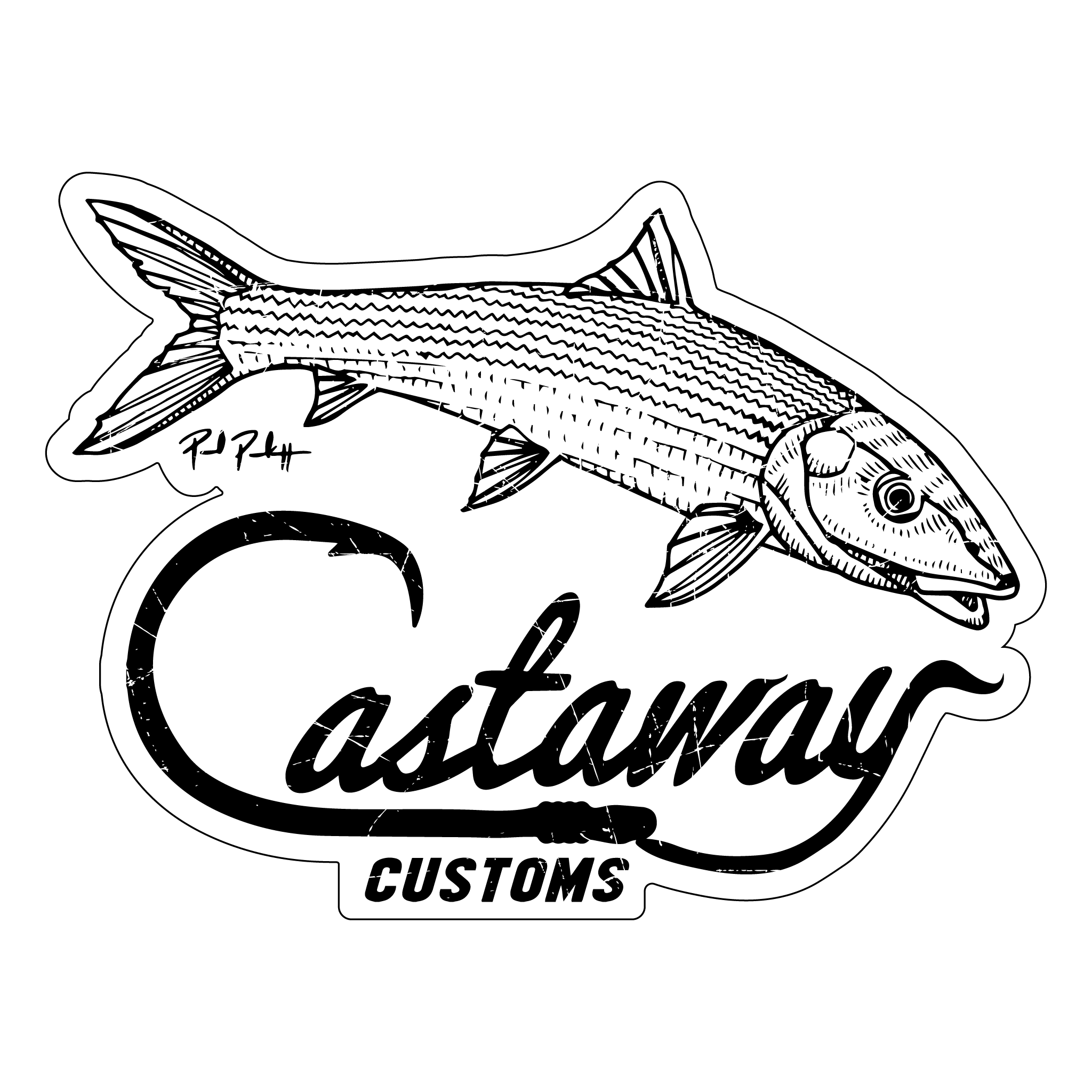 2048x2048 bonefish logo decal castaway customs - Bone Fish Drawing