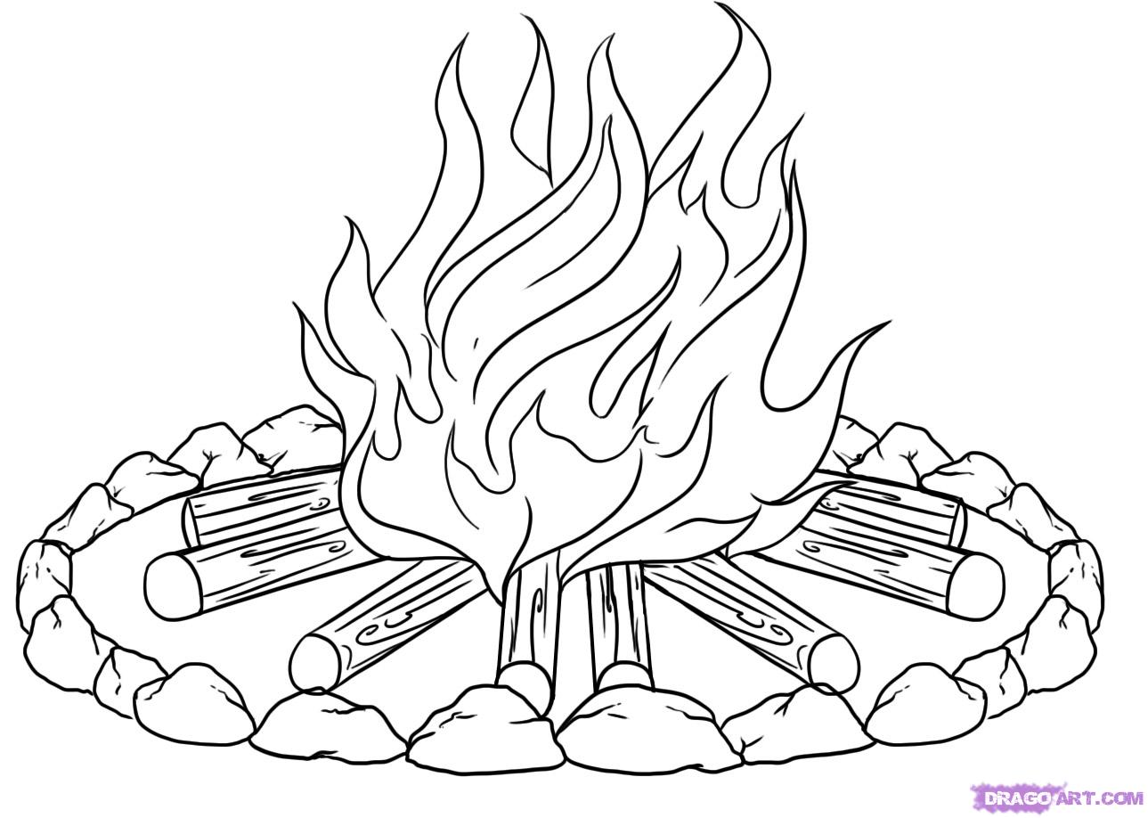 1289x918 how to draw a campfire, step - Bonfire Drawing