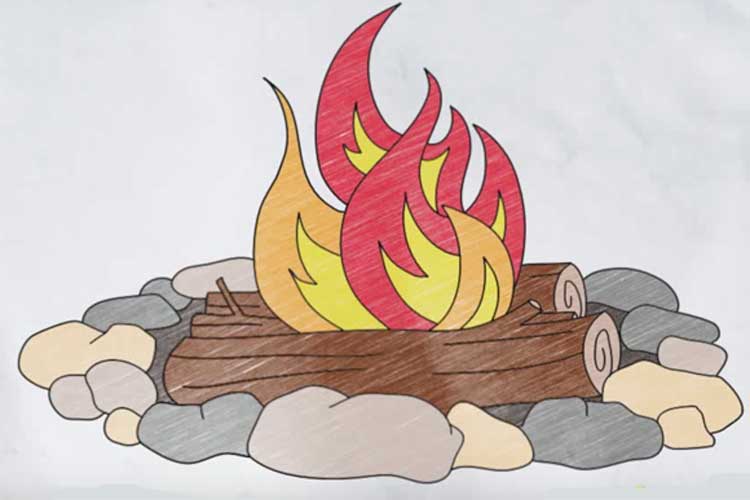 750x500 how to draw fire three different step - Bonfire Drawing