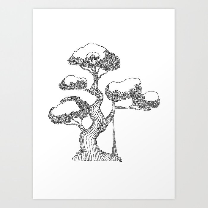 700x700 Bonsai One Line Drawing Art Print - Bonsai Drawing