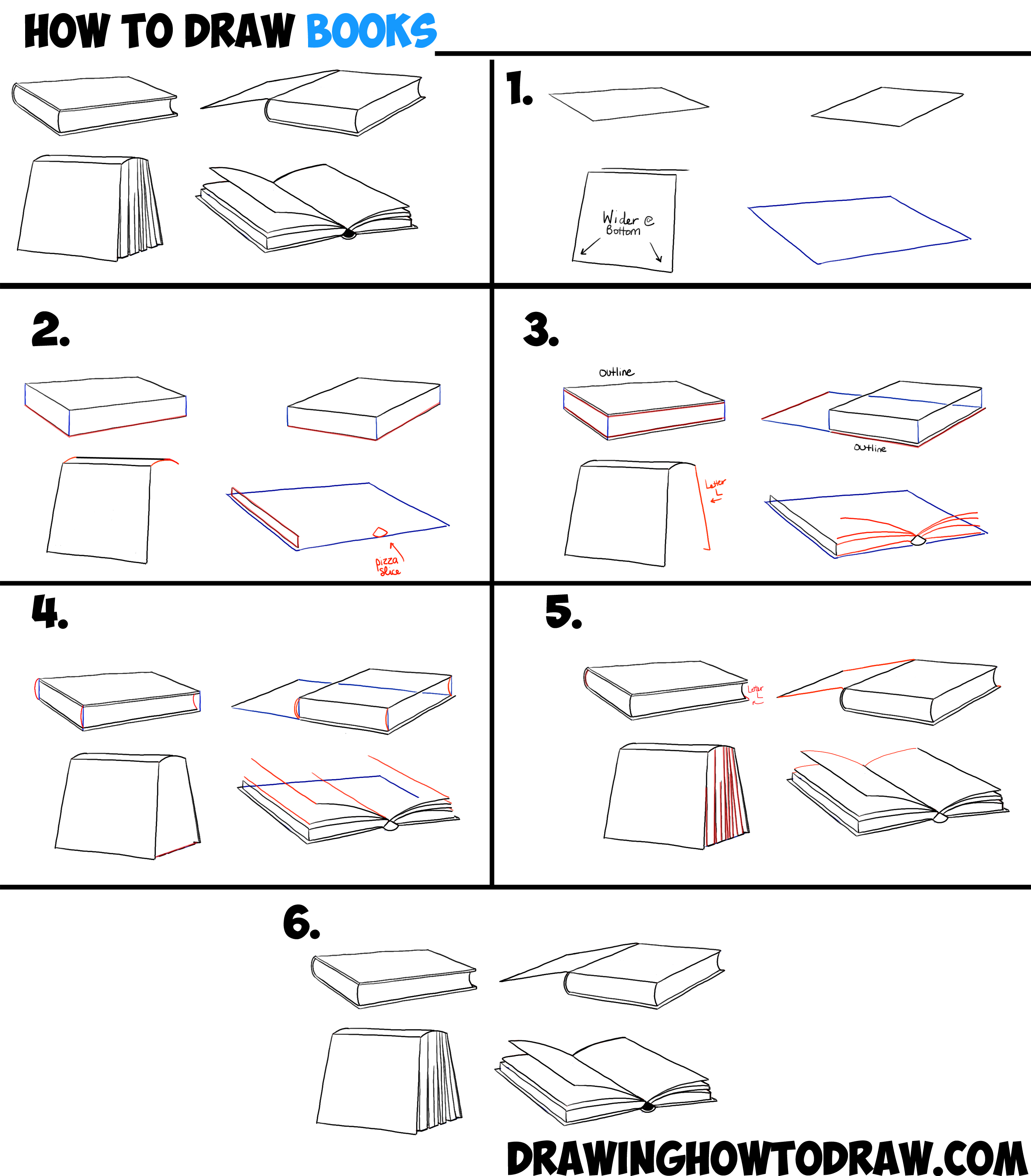 2500x2851 How To Draw Books In Different Angles Perspectives - Book Drawing Easy