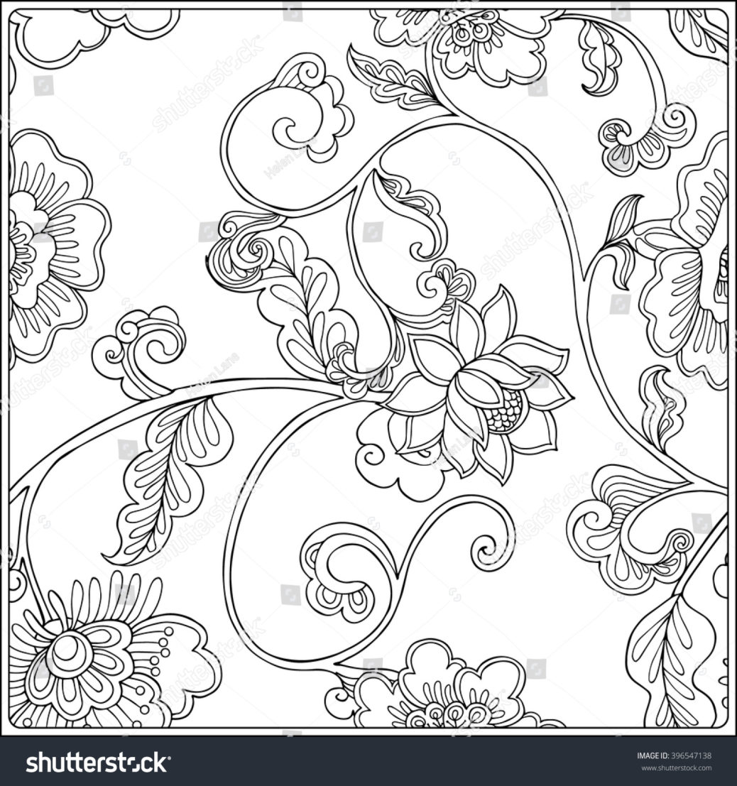 1038x1107 Vintage Floral Pattern Outline Drawing Coloring Stock Vector - Book Drawing Outline