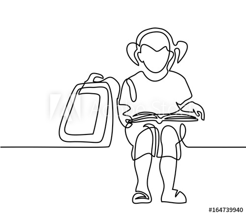 500x438 Girl Reading Book Back To School Concept Continuous Line Drawing - Book Line Drawing