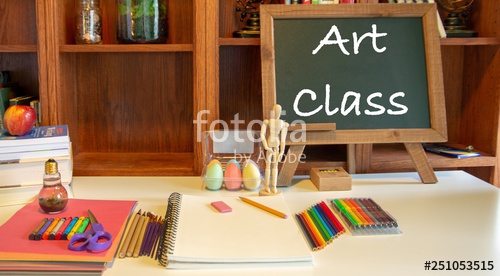 500x276 desk and bookcase with drawing equipment and chalkboard with text - Bookcase Drawing