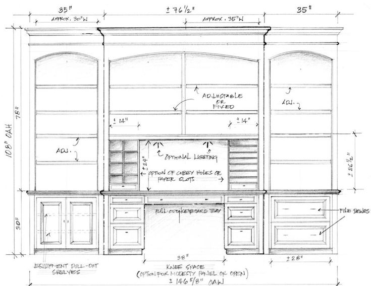 735x568 shop drawing for custom built ins - Bookcase Drawing