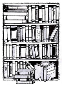 220x300 a night with frankenstein drawing - Bookcase Drawing