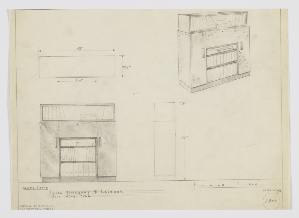 1024x747 drawing, design for bookshelf with cabinet, objects - Bookshelf Drawing