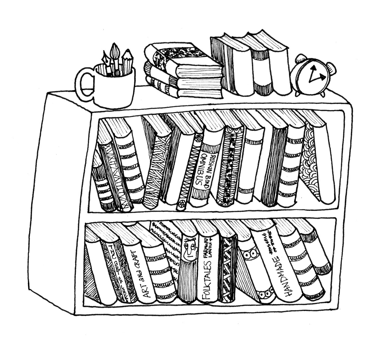 book shelf clipart black and white