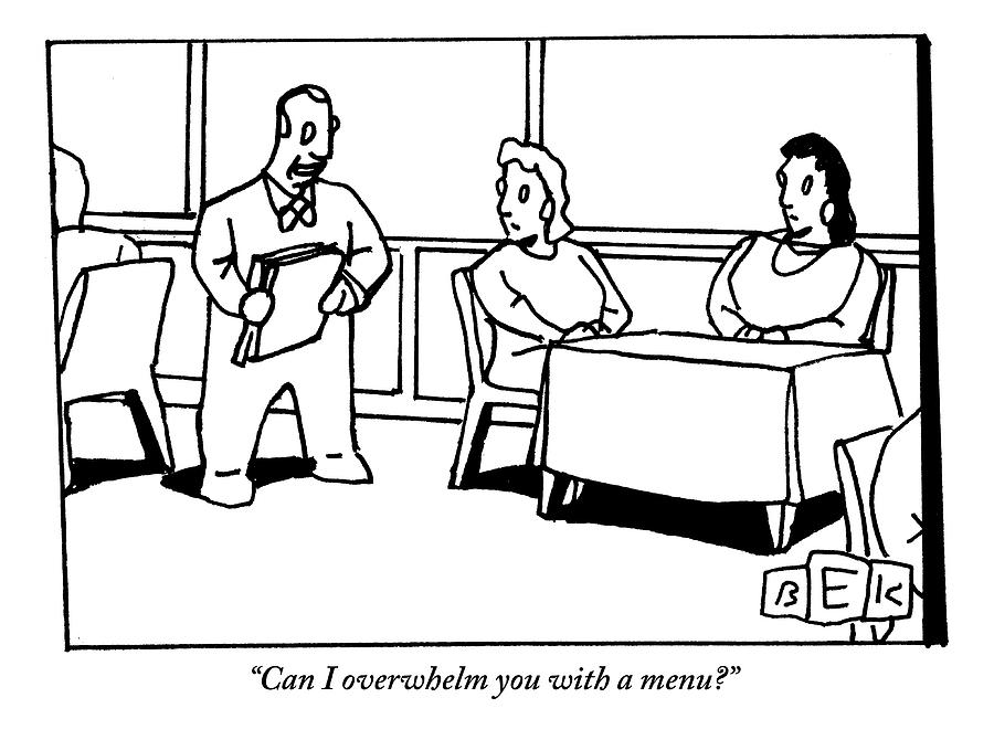 900x670 waiter speaks to couple seated at a booth drawing - Booth Drawing