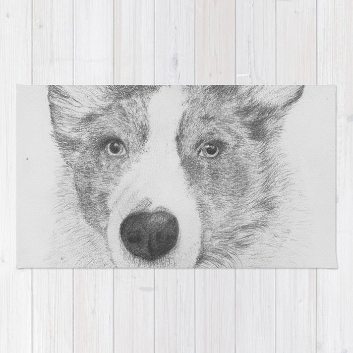 700x700 Pencil Drawing Of A Border Collie Dog Rug - Border Collie Drawing