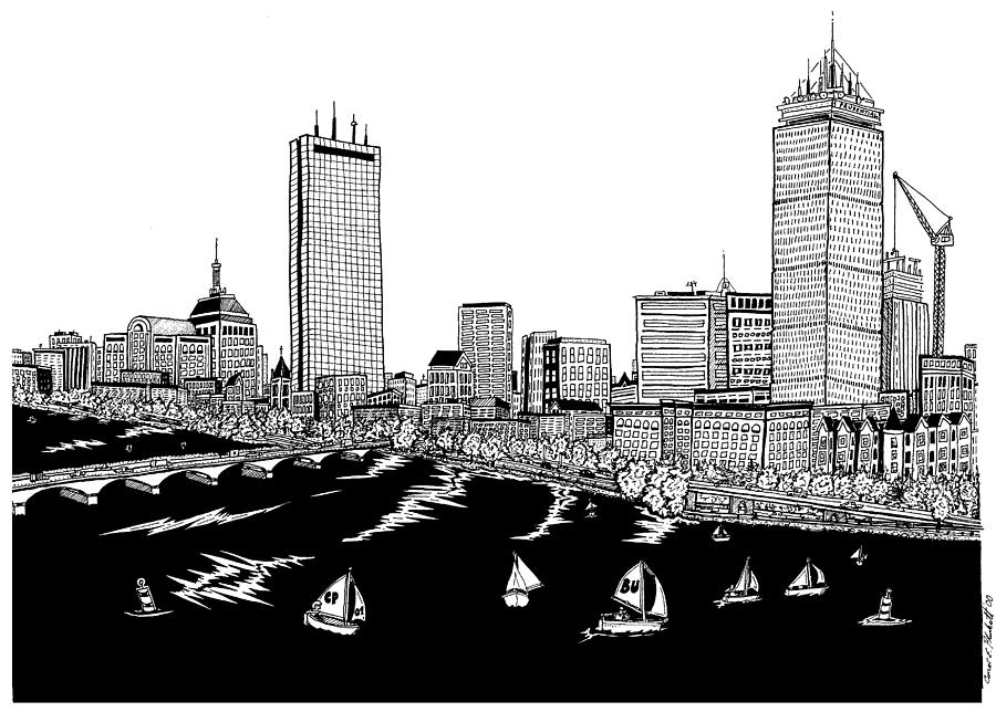900x644 boston skyline back bay drawing - Boston Drawing