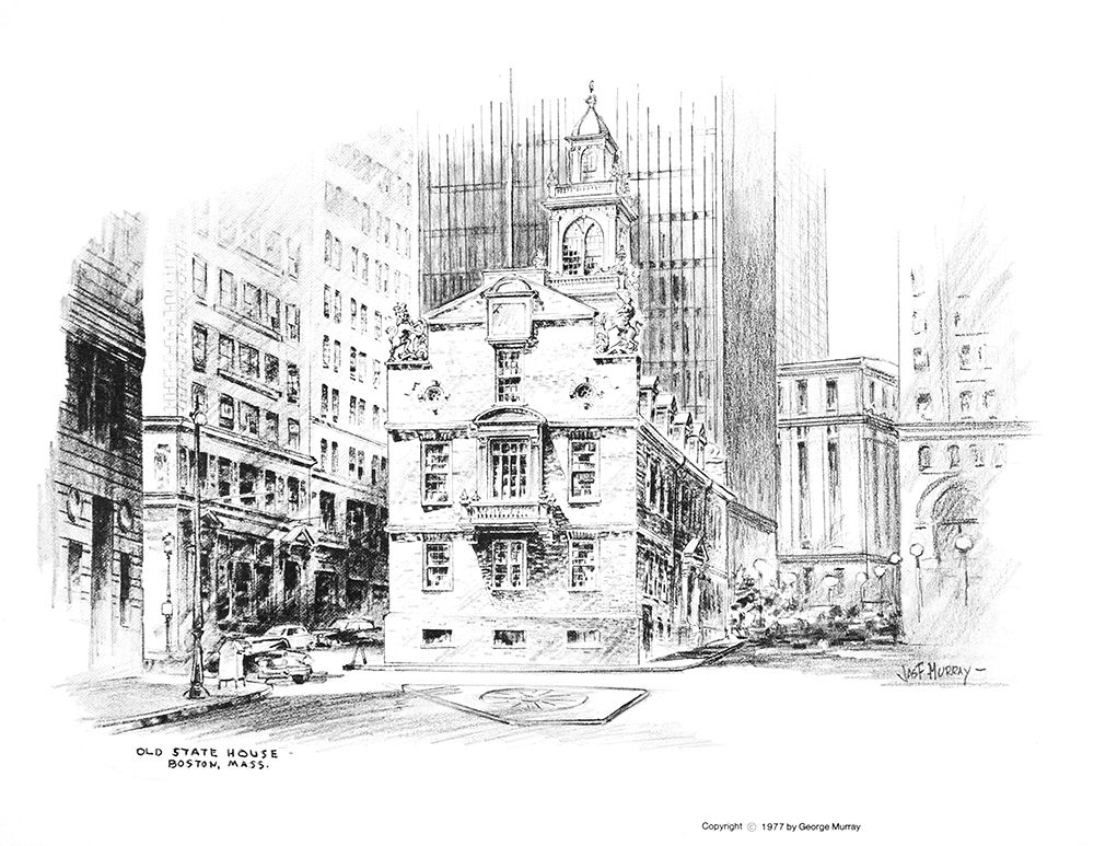 1000x773 old state house, boston jf murray sons - Boston Drawing