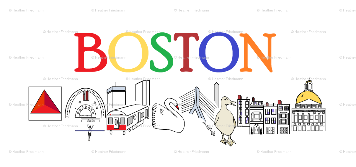 1206x567 boston landmarks drawing fabric - Boston Drawing