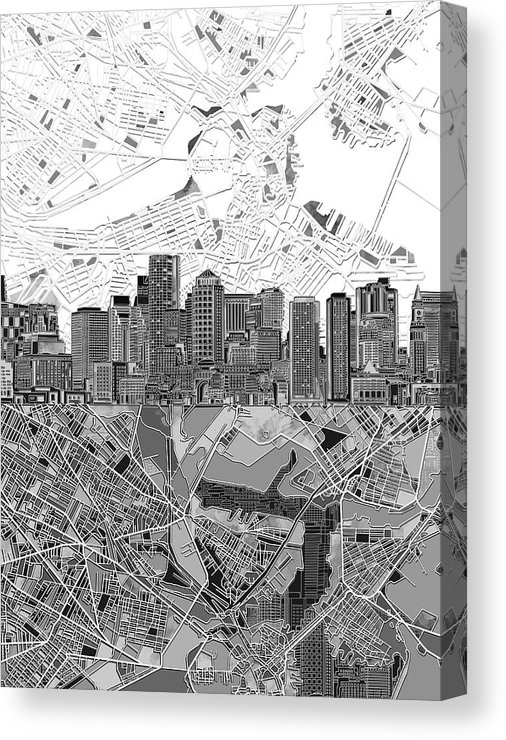506x740 boston skyline black and white canvas print canvas art - Boston Skyline Drawing