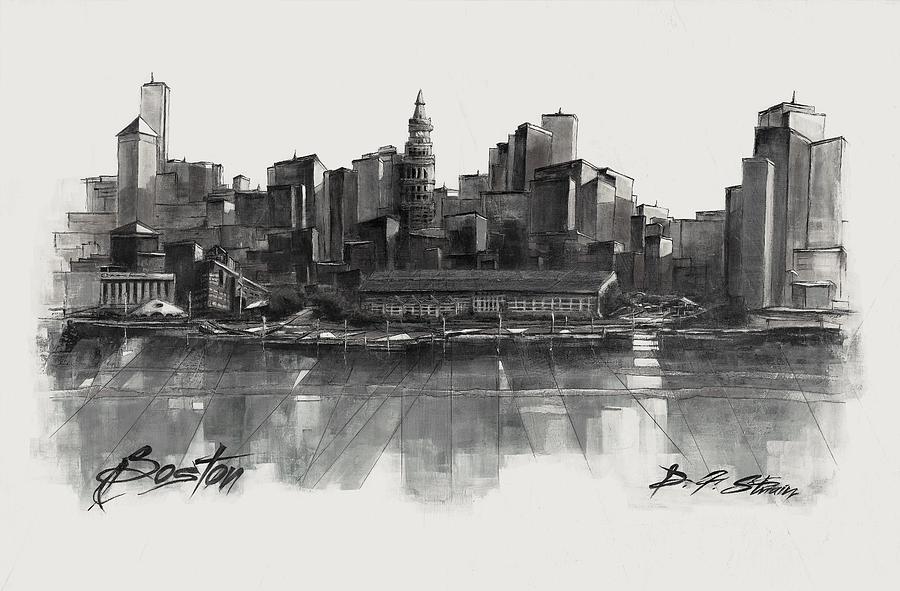 900x591 boston skyline painting - Boston Skyline Drawing