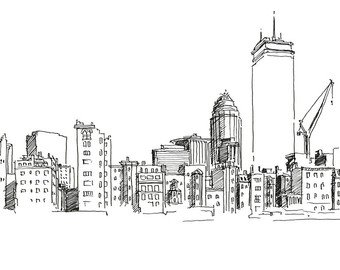 340x270 Back Bay Skyline Etsy - Boston Skyline Drawing