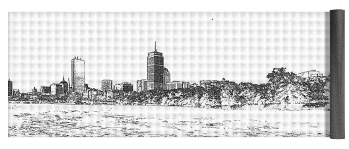 1171x500 boston skyline sketch yoga mat for sale - Boston Skyline Drawing