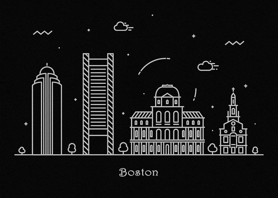 900x642 boston skyline travel poster drawing - Boston Skyline Drawing