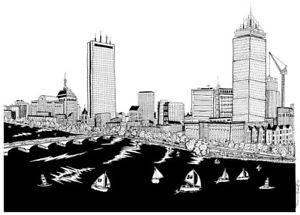300x215 boston skyline w prudential hancock drawing ebay - Boston Skyline Drawing