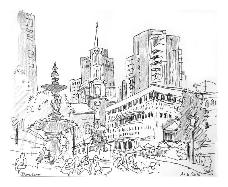 794x649 boston massachusetts art print of original pencil sketch etsy - Boston Skyline Drawing